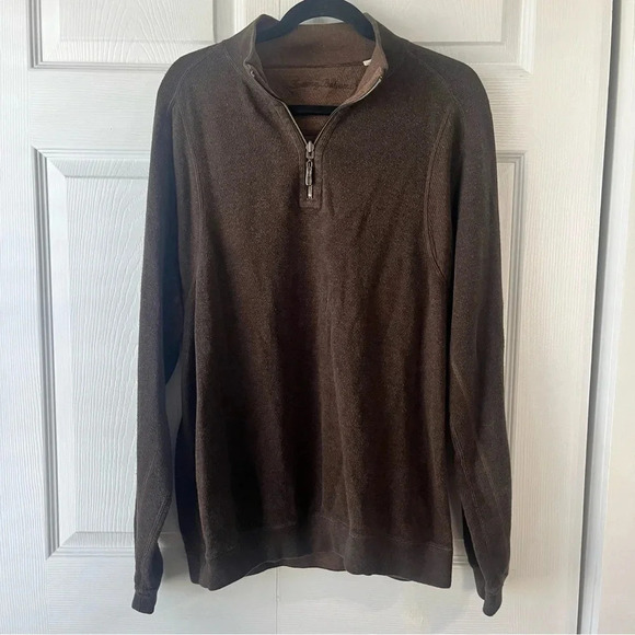 Tommy Bahama Flipsider 1/4 Zip Sweatshirt Mens Medium Brown Reversible Beach - Picture 1 of 5